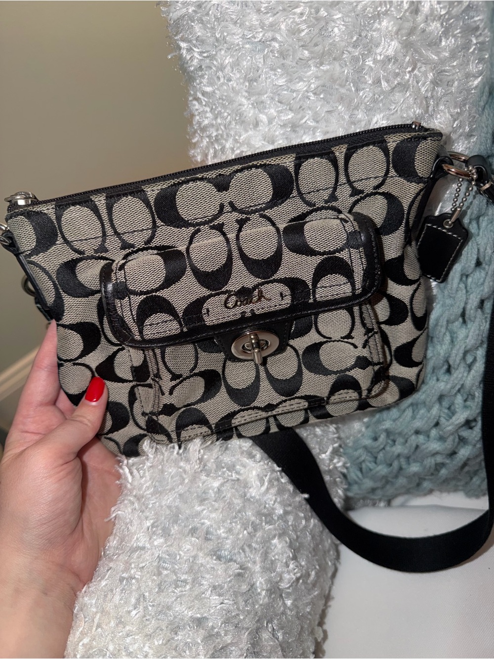 Coach Black and Cream Signature Canvas Crossbody